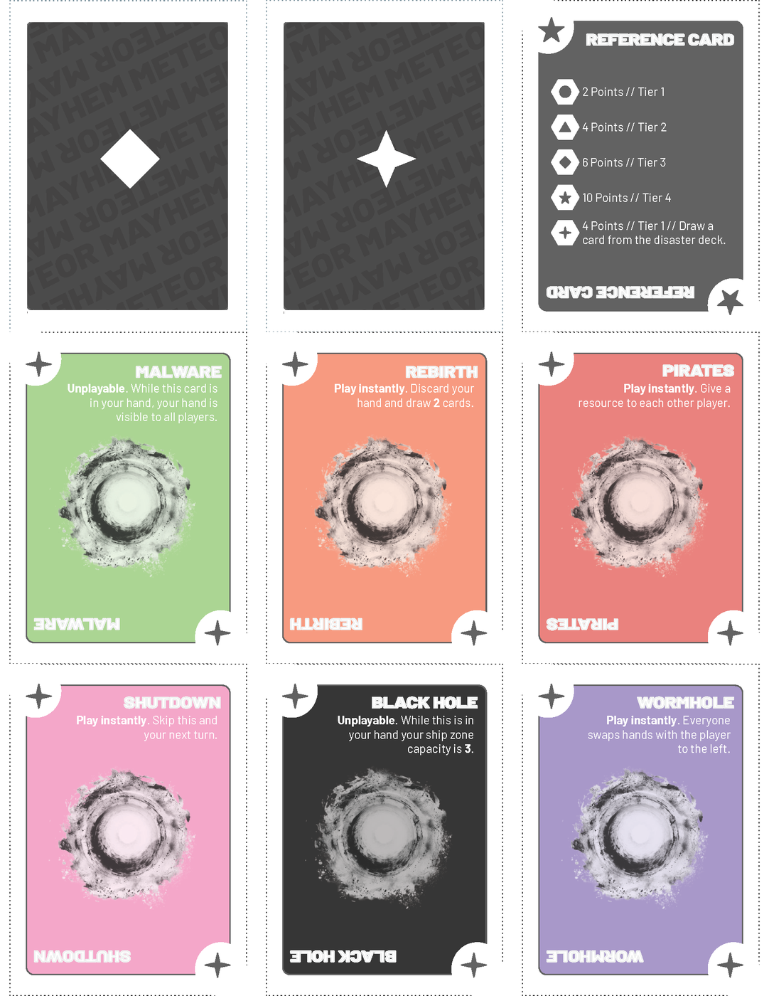 Meteor Mayhem card sheet one