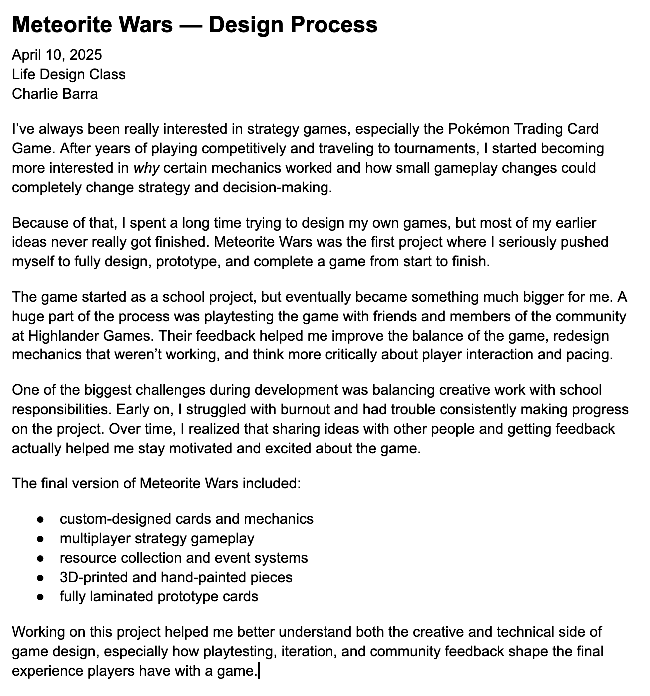 Meteor Mayhem design process
