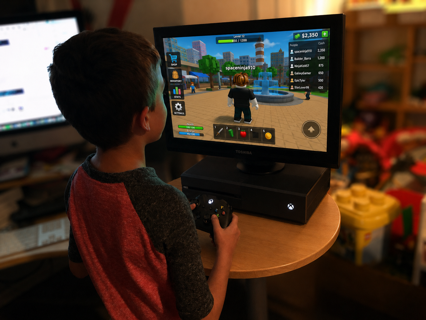 Charlie building and playing in Roblox